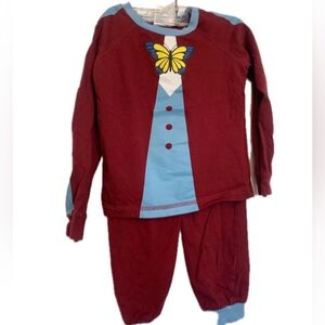 Charming Butterfly Kids Pajama Set - Burgundy and Sky Blue 5-6Y